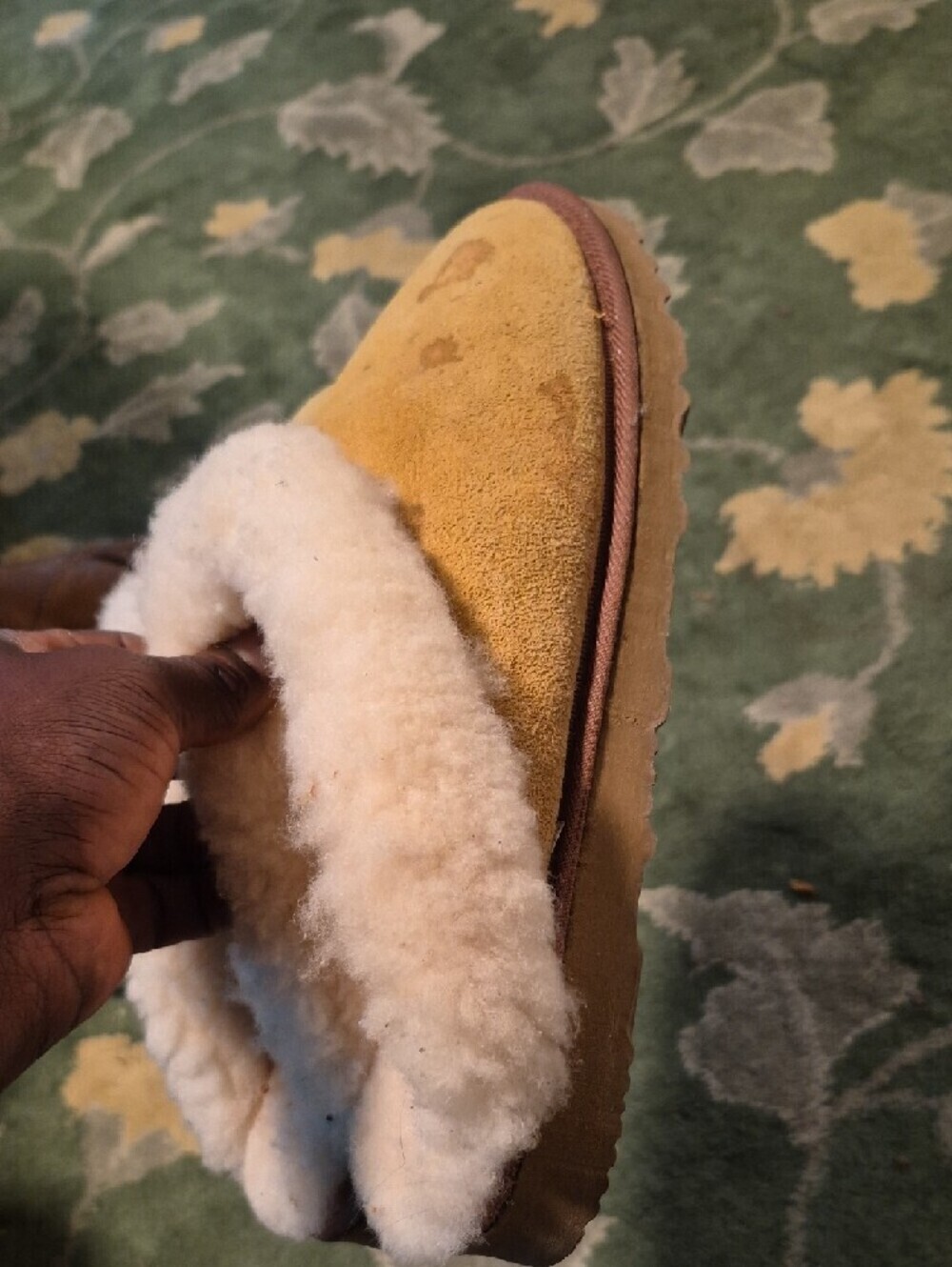 UGG Yellow Suede Shearling-Lined Slippers - Picture 3 of 5
